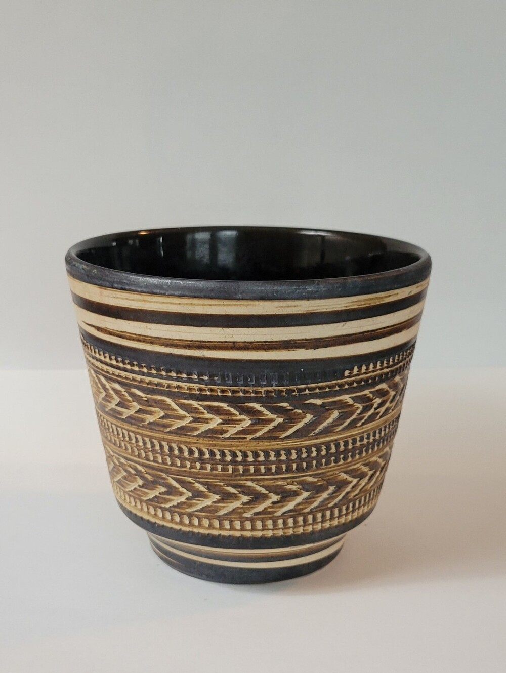 Handcrafted Black and Tan Decorative Ceramic Planter